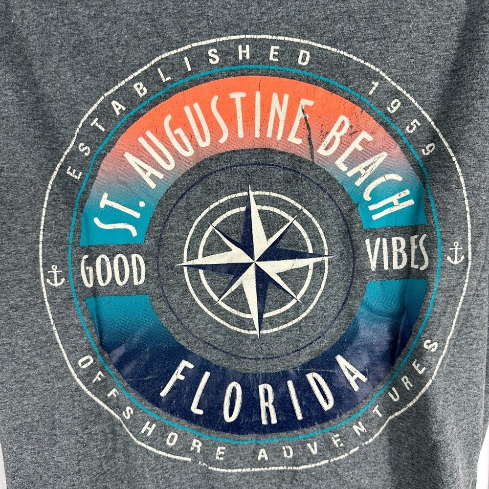Delta Soft St Augustine Beach Mens T-Shirt Size M Heather Gray Graphic Tee Casua